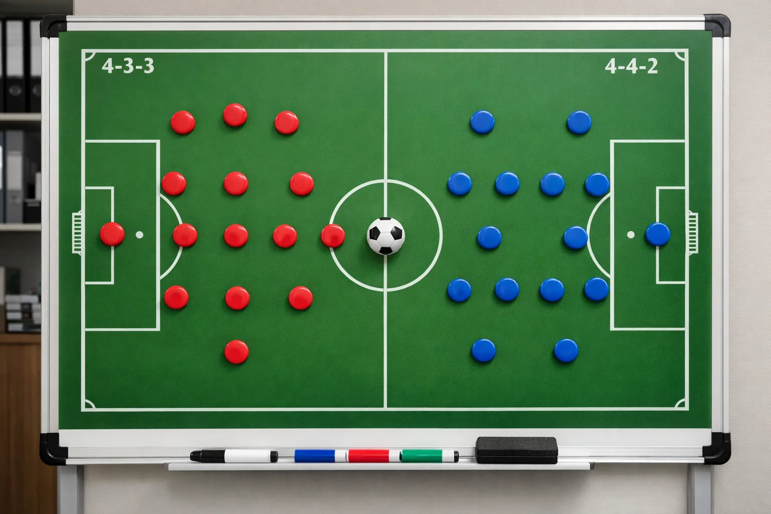 Lavagna tattica con formazioni di calcio