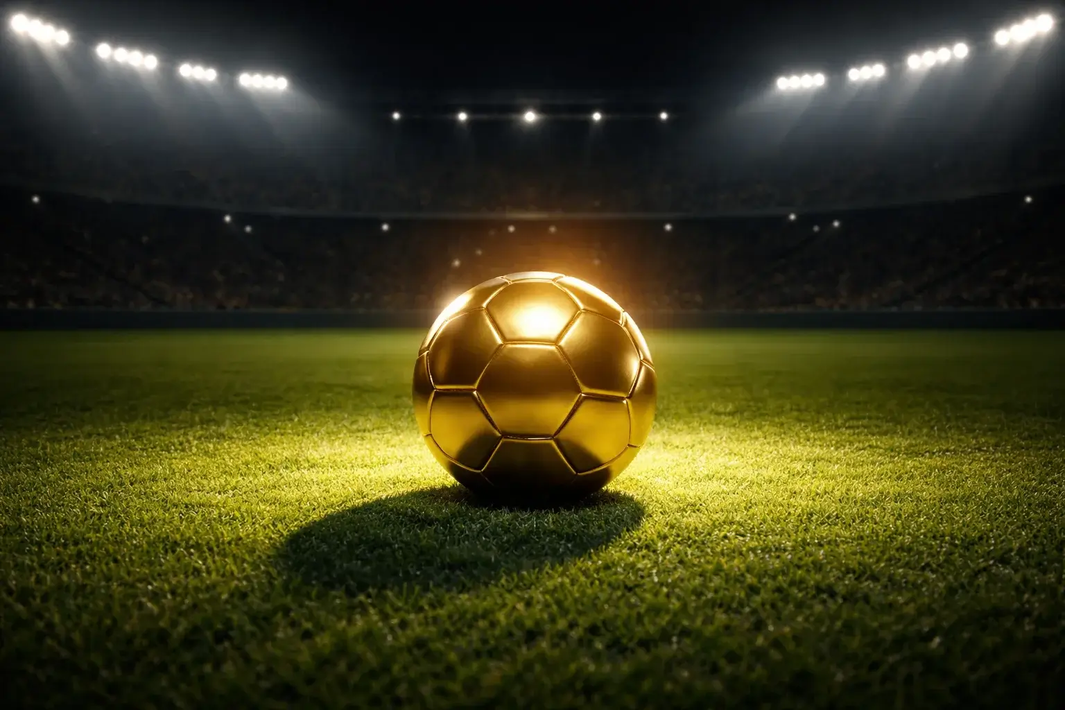 Pallone da calcio dorato su un campo verde illuminato da riflettori, simbolo delle promozioni nelle scommesse