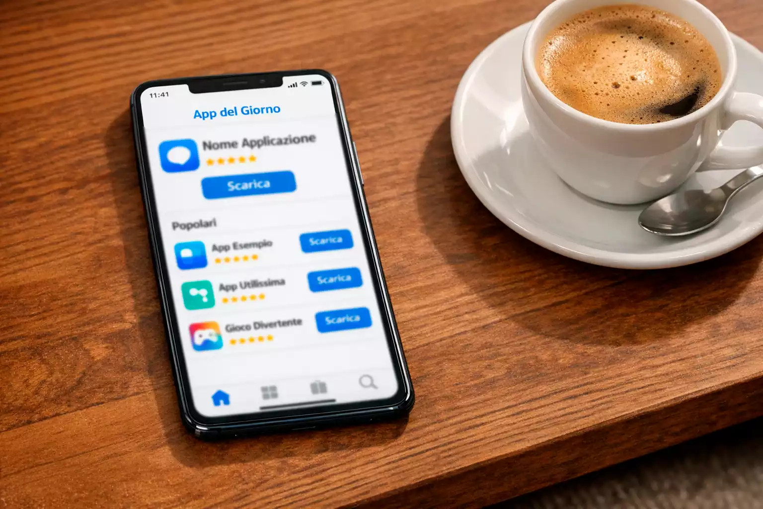 Icone App Store e Google Play su schermo telefono