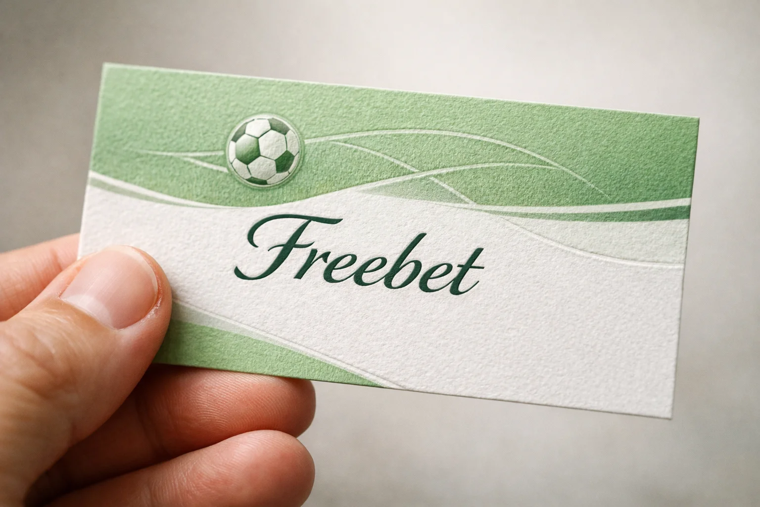 Mano che tiene un biglietto omaggio con simbolo del pallone da calcio