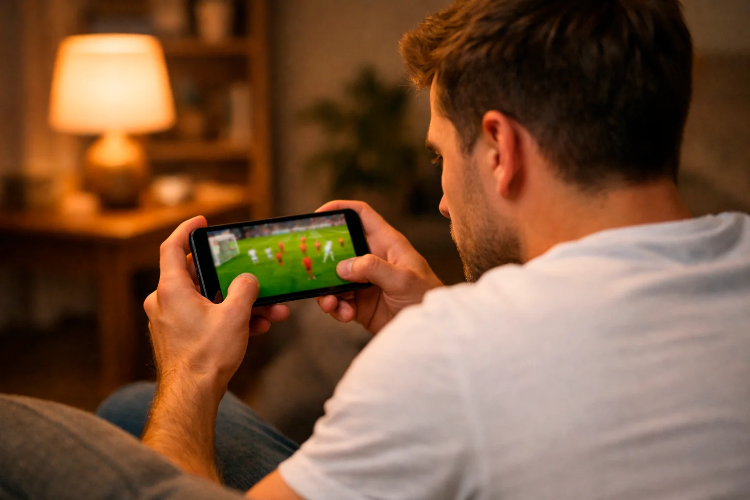Tifoso che guarda partita in streaming su smartphone