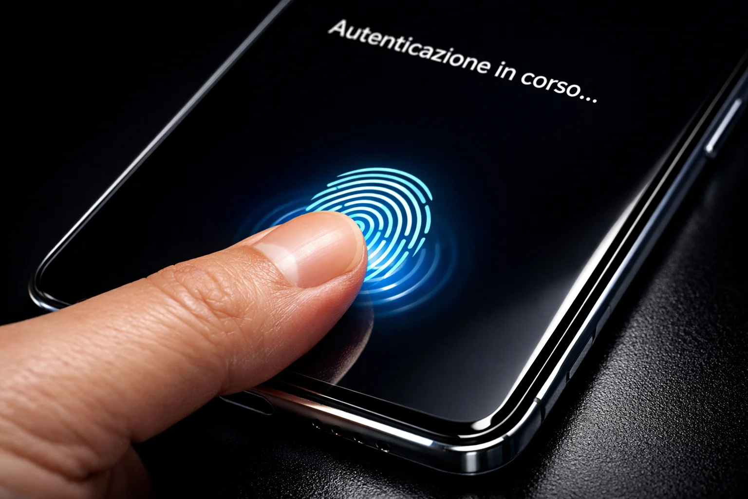Riconoscimento impronte digitali su smartphone moderno