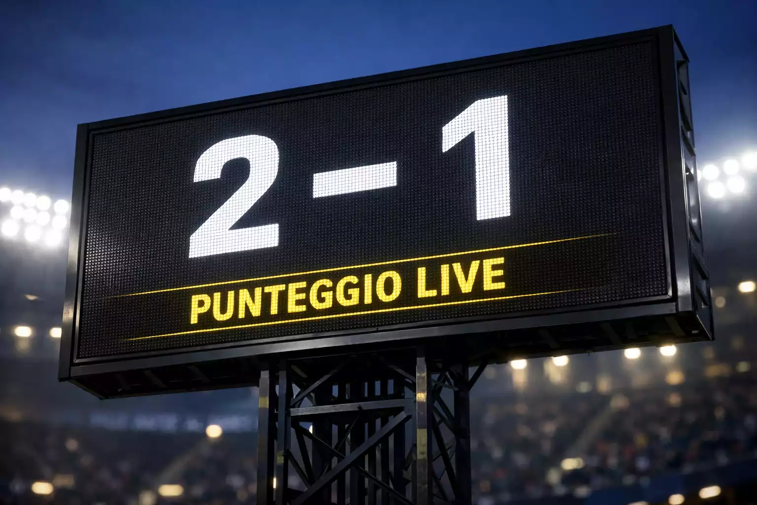 Tabellone elettronico dello stadio che mostra il punteggio di una partita